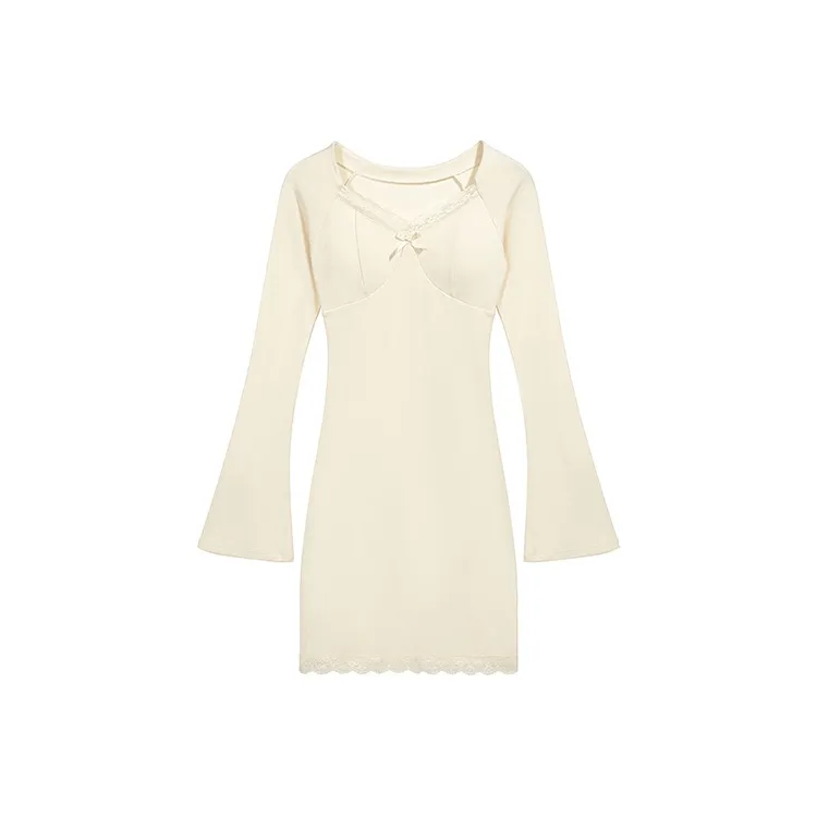 AHDO Long Sleeved Dresses Women's Apricot-0