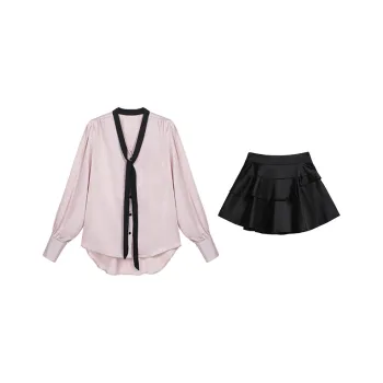 HUASJ Skirt Set Women's Pink+Black