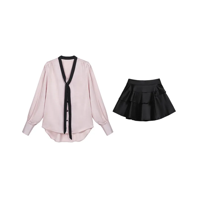 HUASJ Skirt Set Women's Pink+Black-0