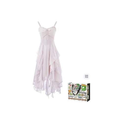 HAPG Slip Dress Women's Flowing Sheer Pink