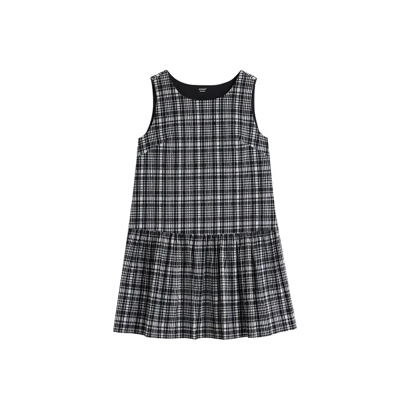 Inman Sleeveless Dress Women's Black White Plaid-0