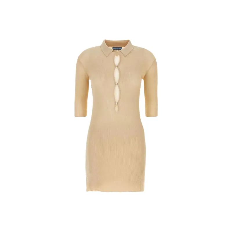 PRADA Long Sleeved Dress Women's Beige-0