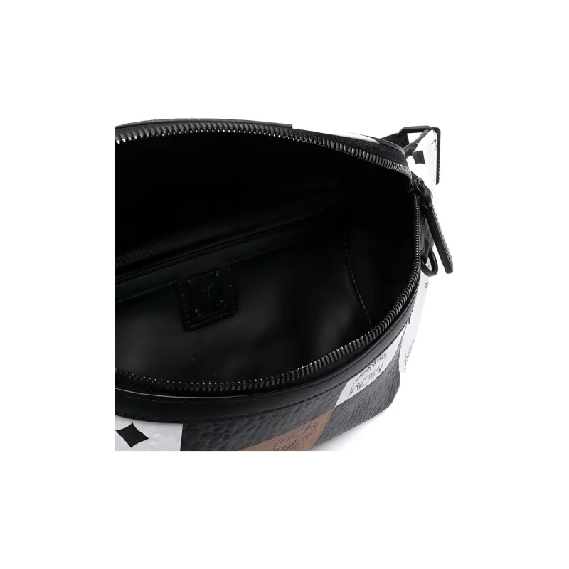 MCM Canvas With Calfskin Shoulder Bag Crossbody Bag Fanny Pack Regular Men's Black & White-3