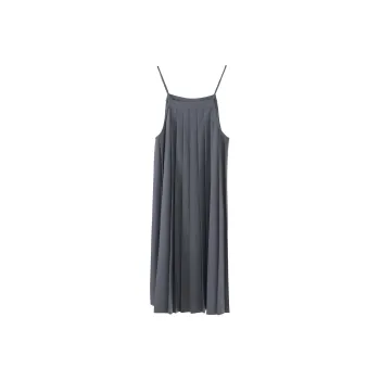 Fstudio Boat Neck Pleated Elegance Dynamic Sleeveless Dress Women's Gray
