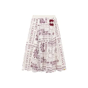 B.Duck Casual Long Skirts Women's White All Over Print Pattern