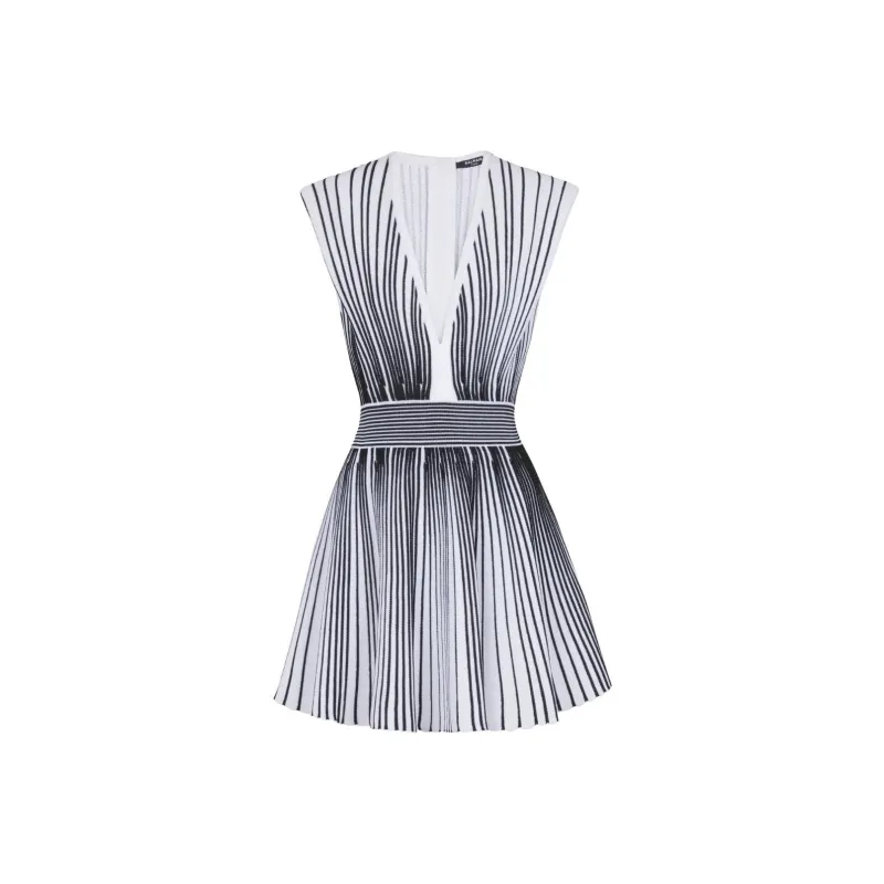 BALMAIN Two tone Flared Knitted Dress-0