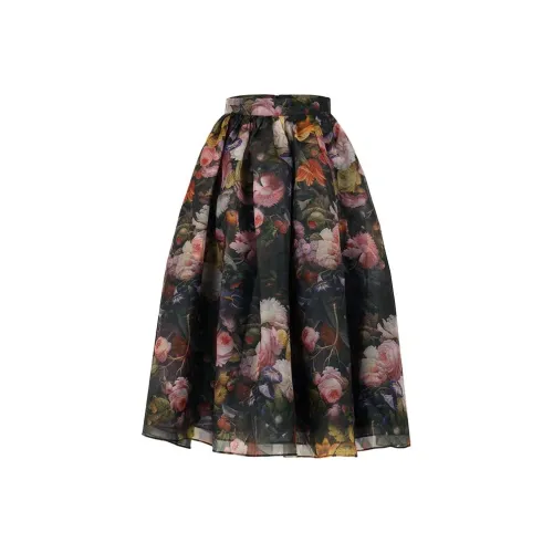 Selkie Casual Long Skirts Women's Black With Flourishing Floral Print