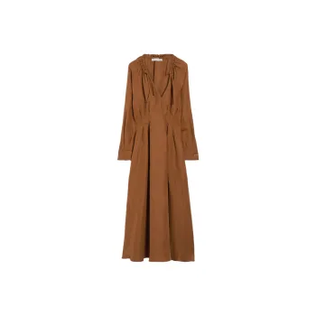 MaxMara Drina Collection Feminine Dress In Linen And Silk Long-Sleeved Dresses Women's Tobacco