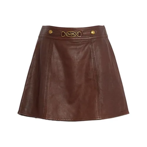 COACH Leather Short Skirts Women's Brown