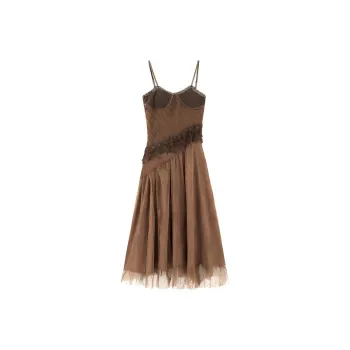 TIBINB Slip Dresses Women's Vintage Brown Slip Dress