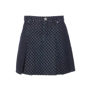 BALMAIN Pleated Monogram jacquard Denim Miniskirt