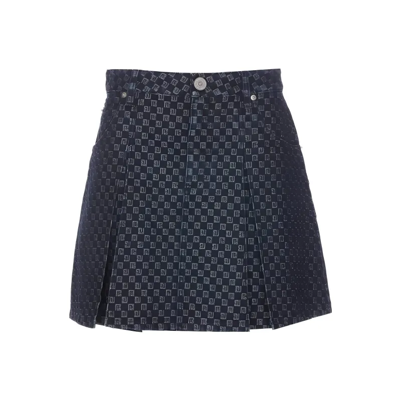 BALMAIN Pleated Monogram jacquard Denim Miniskirt-0