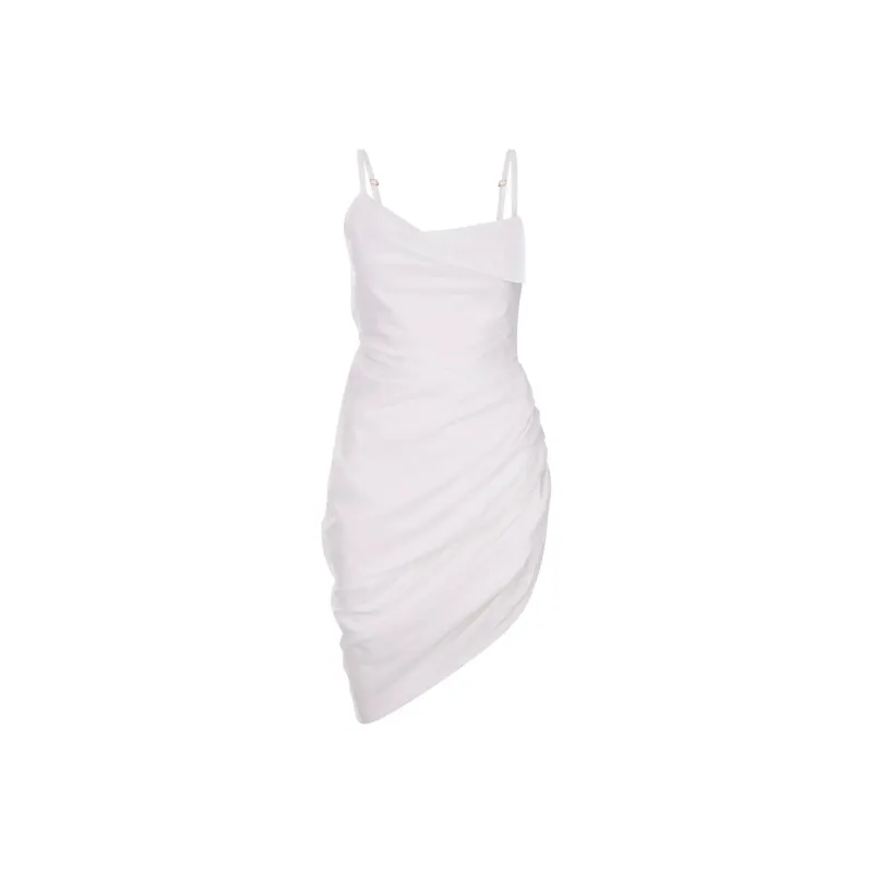 Jacquemus Saudade Asymmetric Draped Mini Dress White-0