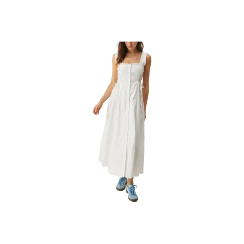 NASTY GAL Soft Corset Broderie Lace Up Side Midi Dress Sleeveless Dress Women's White-0