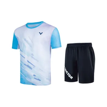 Victor Badminton Jerseys Unisex Clothing Set Sky Blue Top+Black Shorts