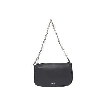 Furla Moon Grained Leather Shoulder Bag Women's Black