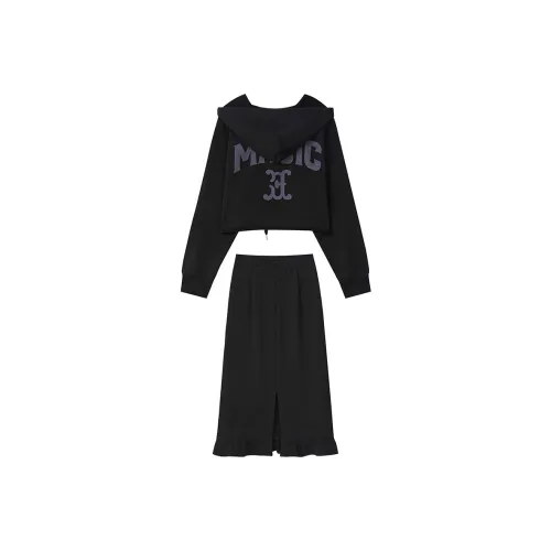 ELF SACK Two Piece Skirt Sets Women's Sweet Style Black