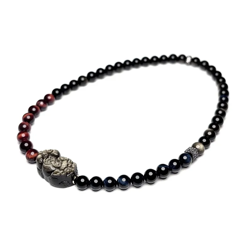 MOUNTAINS AND MANS Natural Obsidian New Chinese Style Stackable Good Luck Beaded Bracelet Men's-1