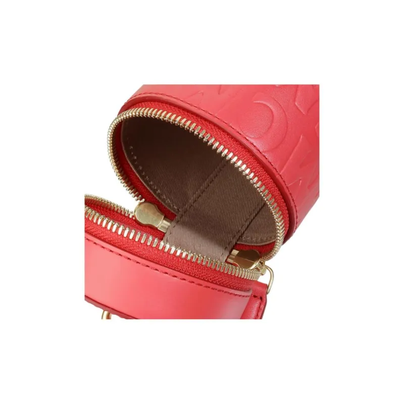 MCM Cow Leather Cylinder Bag Handbag Crossbody Bag Extra Small Women's Red-2