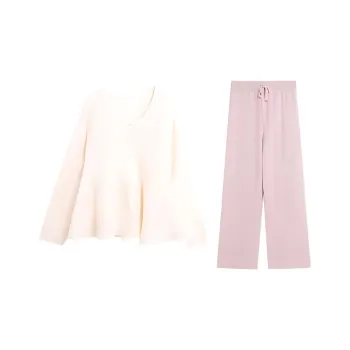 ZVJH Casual Suits Women's White Knitwear+Pink Pants