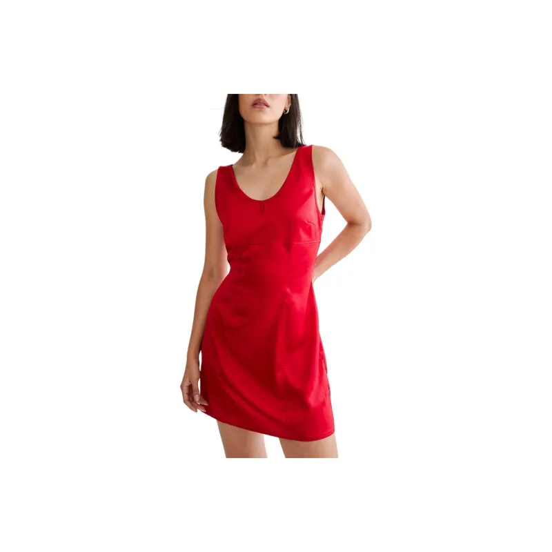 NASTY GAL Satin Keyhole Scoop Mini Dress Sleeveless Dress Women's Red-0