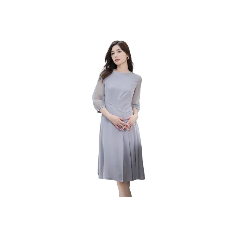 HENGZE Long Sleeved Dress Women's Silver Mist Gray-0