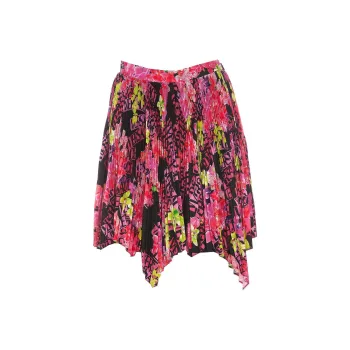 VERSACE Floral Printed Asymmetric Pleated Skirt