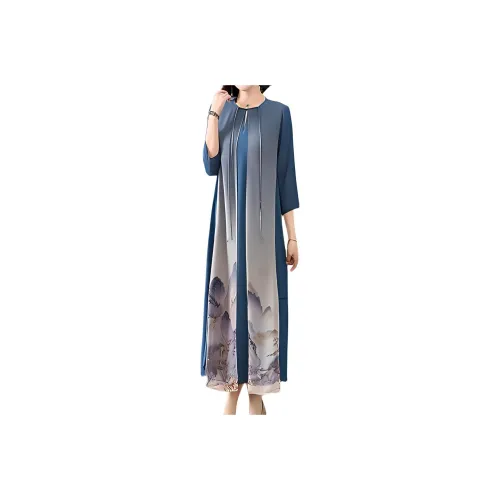 Mapping Long Sleeved Dresses Women's Blue