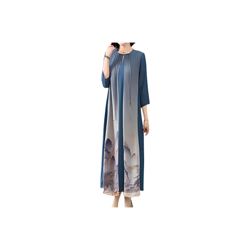 Mapping Long Sleeved Dresses Women's Blue-0