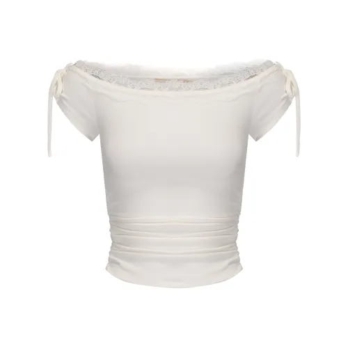CHIWAWAMEME T Shirts Women's Cream Beige White