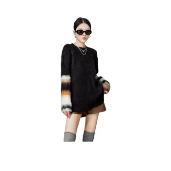 Weekly Casual Suits Women's Set Black Sweater+Brown Shorts