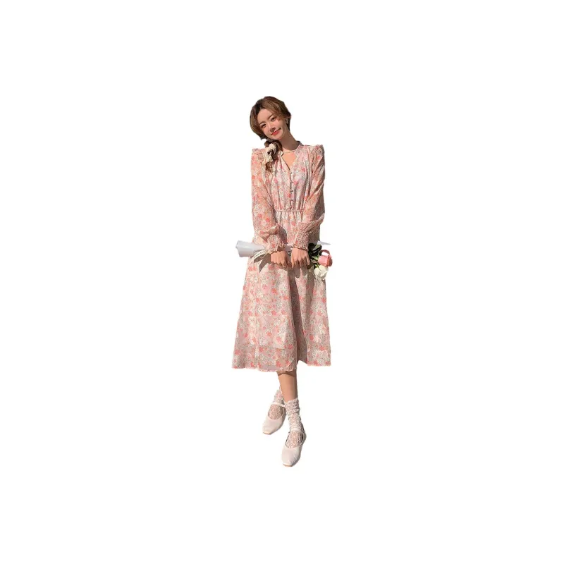 Emodues Long Sleeved Dresses Women's Floral-0
