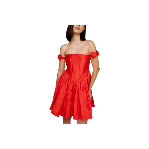 NASTY GAL Bow Strap Corset Taffeta Mini Dress Sleeveless Dress Women's Red