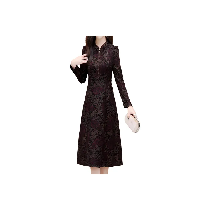 Mapping Long Sleeved Dresses Women's Coffee-0
