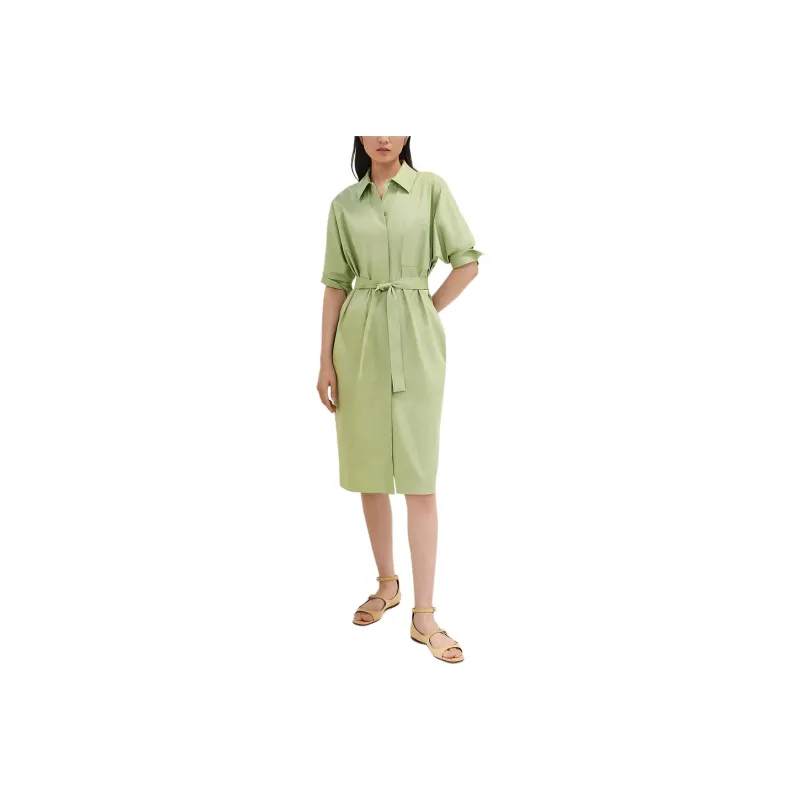 HERMES 2024 Fall Winter Collection Long Sleeved Dresses Women's Green-0