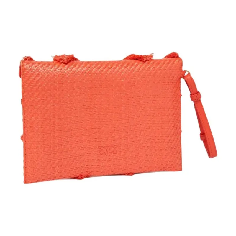 PINKO Leather With Raffia Clutch Women's Coral Red-1