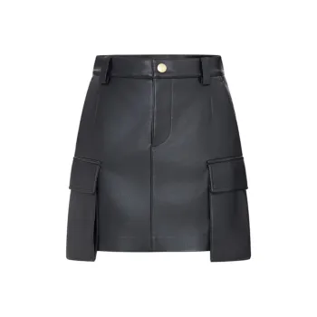 MO&CO Leather Short Skirts Women's Black