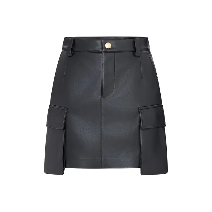 MO&CO Leather Short Skirts Women's Black-0
