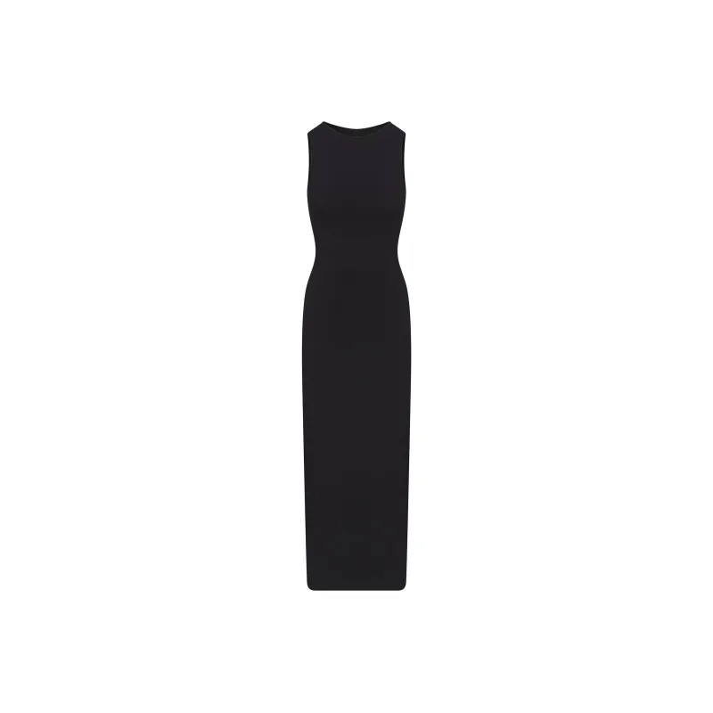 SKIMS SS25 SMOOTH LAYERS LONG BOAT NECK DRESS Sleeveless Dress Women's OBSIDIAN/Obsidian Color-0