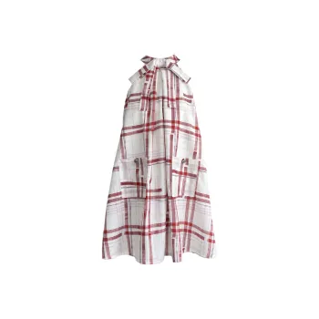 TURN UP Sleeveless Dress Women's Red Plaid Pattern