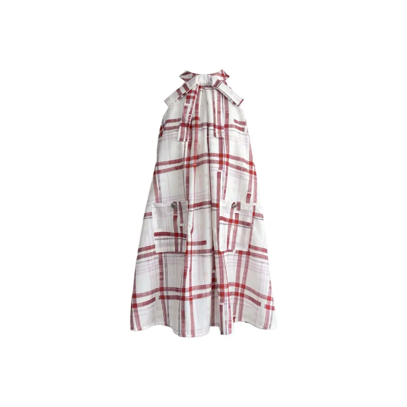 TURN UP Sleeveless Dress Women's Red Plaid Pattern-0