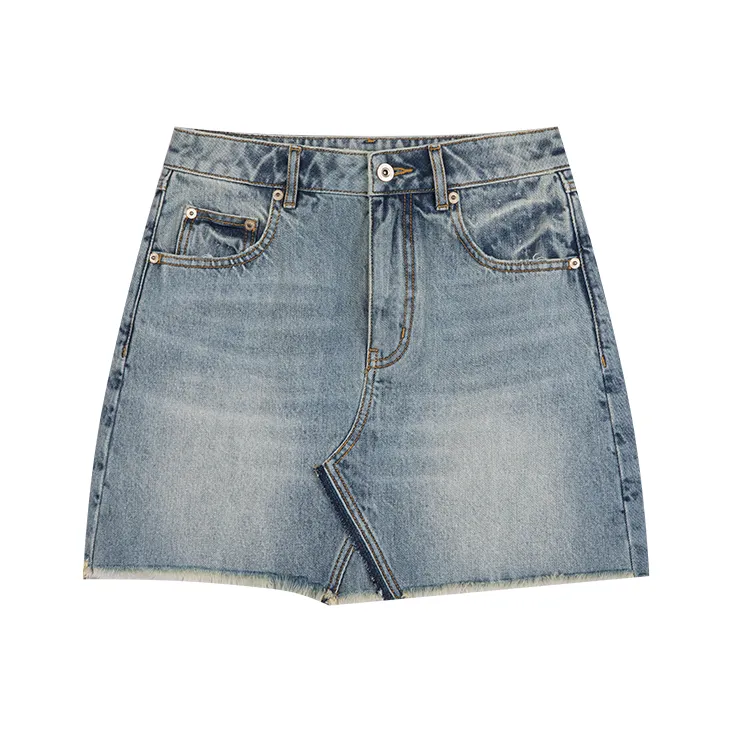 UOOYAA Denim Short Skirts Women's White Blue-0
