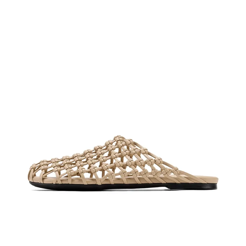 GG CC Rubber Sole Woven Abrasion Resistant Closed Toe Slippers Women's-5