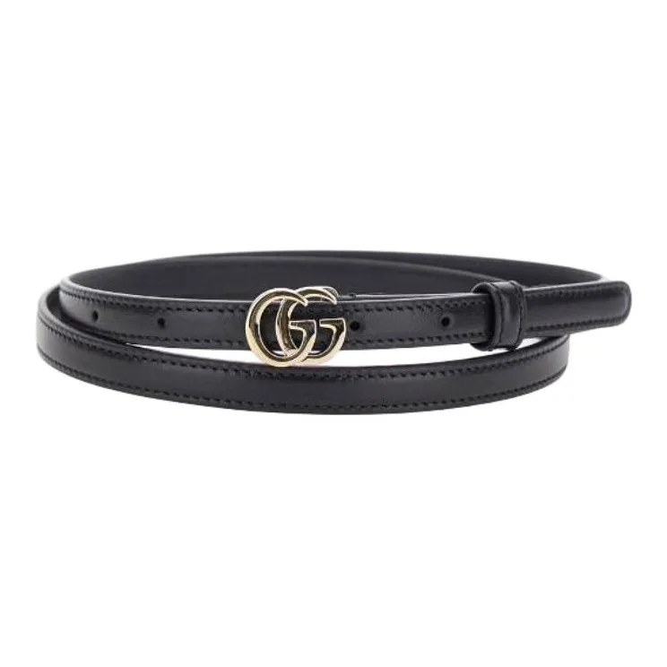 GUCCI Calfskin Leather Belts Women's Black Width 2CM-0