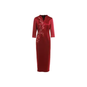 QIAOWANNI Long Sleeved Dresses Women's Persian Red