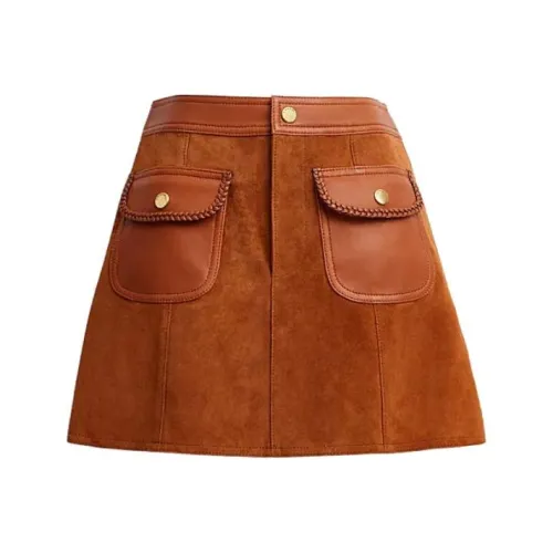 COACH Leather Short Skirts Women's Brown