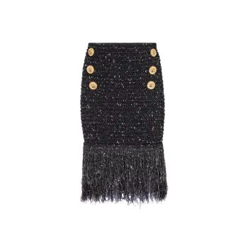 BALMAIN Tweed Fringed Mini Skirt