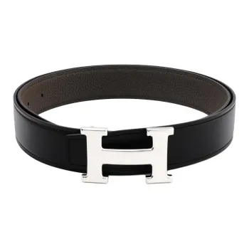 HERMES Epsom Calfskin Belt Leather Belts Men's Black/Tin Gray Width 3.2cm
