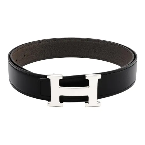 HERMES Epsom Calfskin Belt Leather Belts Men's Black/Tin Gray Width 3.2cm