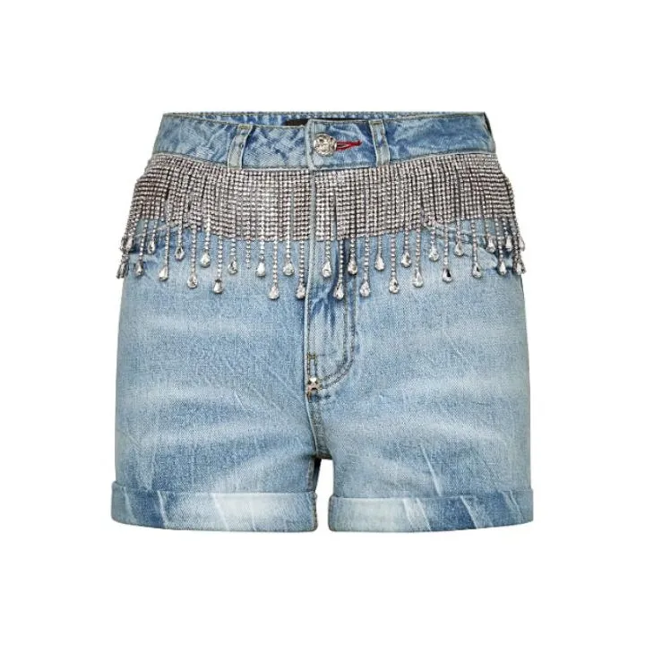 PHILIPP PLEIN Crystal embellished Denim Shorts-4